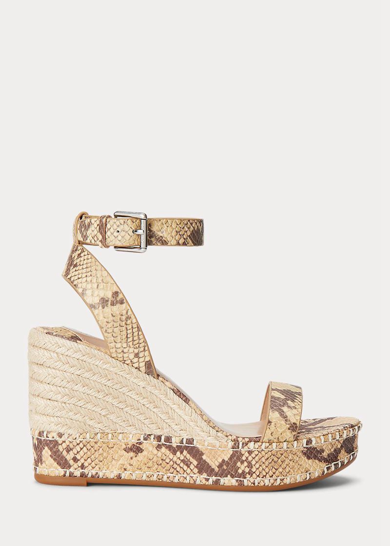 Sandały Lauren Damska Khaki Hilarie Faux-Snakeskin Espadrille 382601-GIV